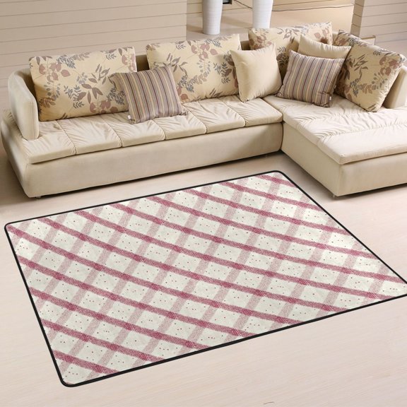 Non Slip Area Rug Living Room Mat Soft Washable Carpet for Home Decor Red and Cream Diamond Shapes 36 x 24 inch