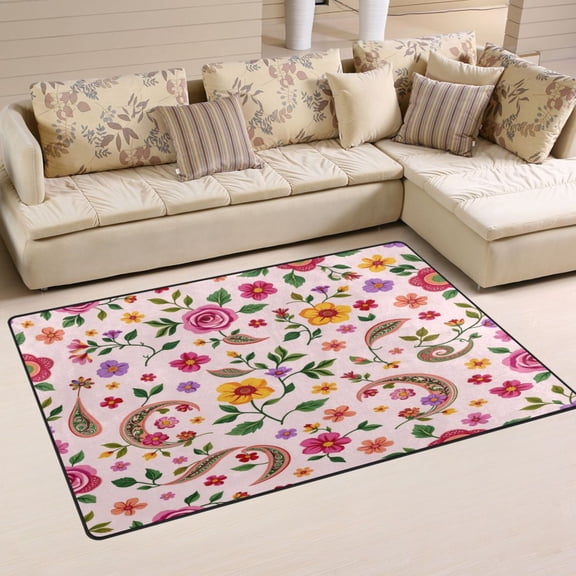 Non Slip Area Rug Living Room Mat Soft Washable Carpet for Home Decor Repeating Floral Patterns 31 x 20 inch