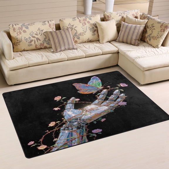 Non Slip Area Rug Living Room Mat Soft Washable Carpet for Home Decor Robotic Arms and Butterflies 31 x 20 inch