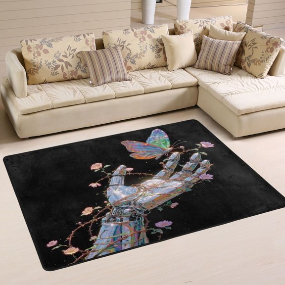 Non Slip Area Rug Living Room Mat Soft Washable Carpet for Home Decor Robotic Arms and Butterflies 36 x 24 inch