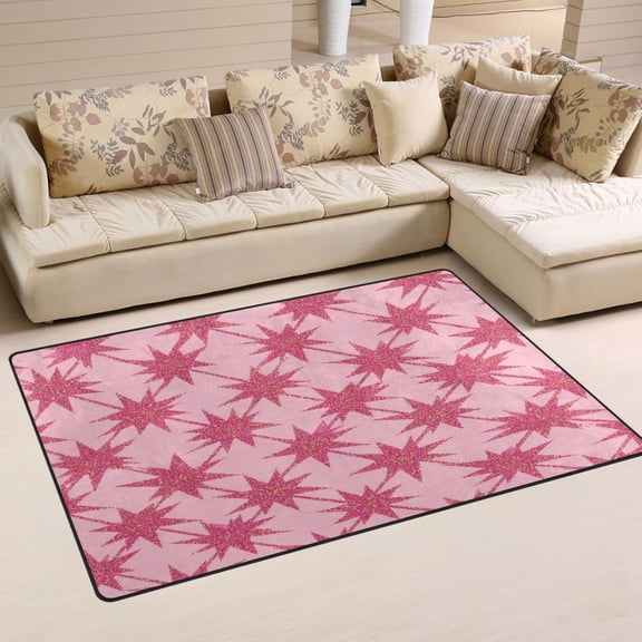 Non Slip Area Rug Living Room Mat Soft Washable Carpet for Home Decor Shiny Purple-red Star Pattern 31 x 20 inch