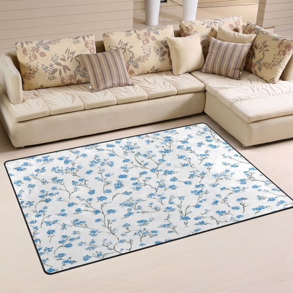Non Slip Area Rug Living Room Mat Soft Washable Carpet for Home Decor Small Blue Floral Pattern 31 x 20 inch