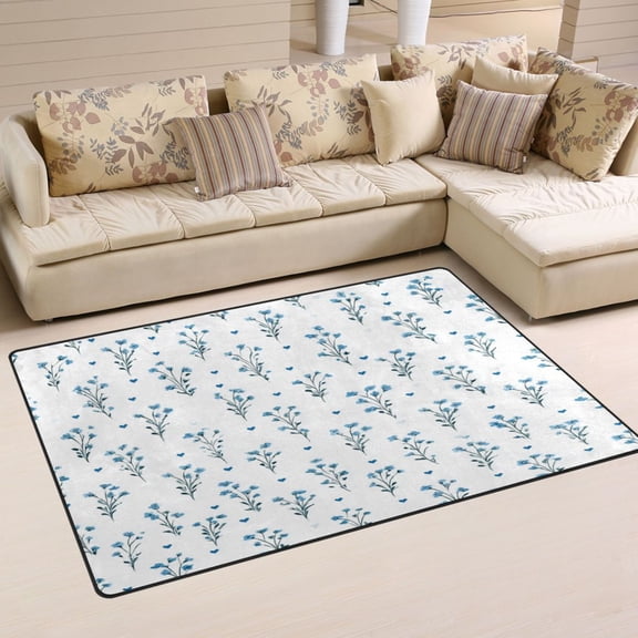 Non Slip Area Rug Living Room Mat Soft Washable Carpet for Home Decor Small Blue Flowers Pattern 31 x 20 inch