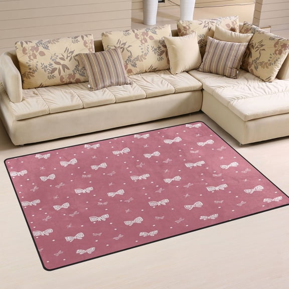 Non Slip Area Rug Living Room Mat Soft Washable Carpet for Home Decor Small Bows and Dots Pattern 31 x 20 inch