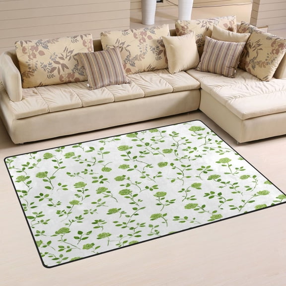 Non Slip Area Rug Living Room Mat Soft Washable Carpet for Home Decor Small Green Rose Pattern 31 x 20 inch
