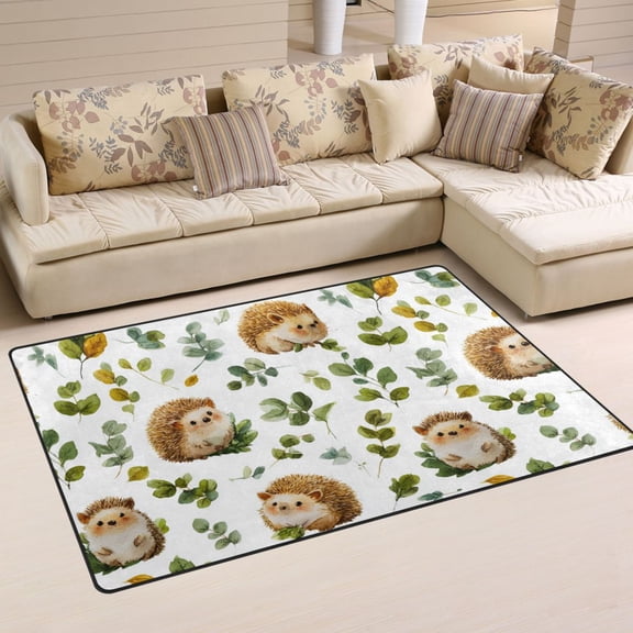 Non Slip Area Rug Living Room Mat Soft Washable Carpet for Home Decor Small Hedgehogs and Leaves 31 x 20 inch