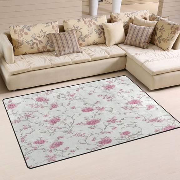 Non Slip Area Rug Living Room Mat Soft Washable Carpet for Home Decor Small Pink Floral Pattern 31 x 20 inch