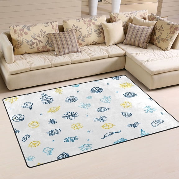 Non Slip Area Rug Living Room Mat Soft Washable Carpet for Home Decor Small Sea Creatures Pattern 31 x 20 inch