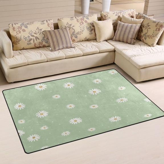 Non Slip Area Rug Living Room Mat Soft Washable Carpet for Home Decor Small White Daisy Pattern 31 x 20 inch