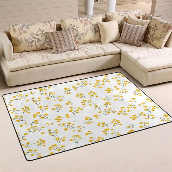Non Slip Area Rug Living Room Mat Soft Washable Carpet for Home Decor Small Yellow Floral Pattern 31 x 20 inch