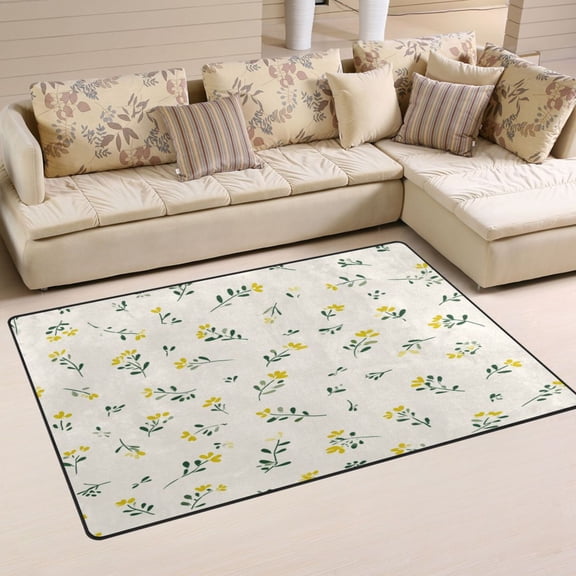 Non Slip Area Rug Living Room Mat Soft Washable Carpet for Home Decor Small Yellow Flowers Pattern 31 x 20 inch
