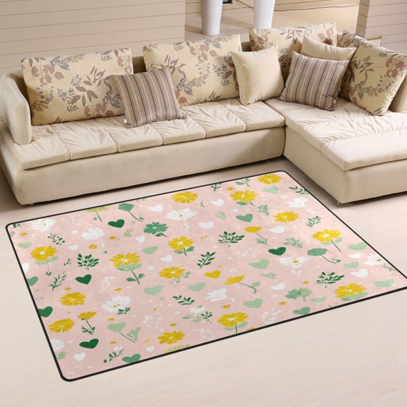 Non Slip Area Rug Living Room Mat Soft Washable Carpet for Home Decor Spring Flowers and Hearts Pattern 31 x 20 inch