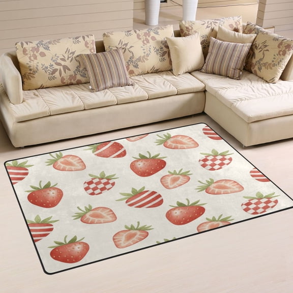 Non Slip Area Rug Living Room Mat Soft Washable Carpet for Home Decor Striped Strawberry Pattern 31 x 20 inch