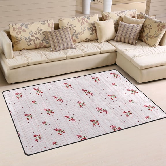 Non Slip Area Rug Living Room Mat Soft Washable Carpet for Home Decor Stripes with Cherry Pattern 31 x 20 inch