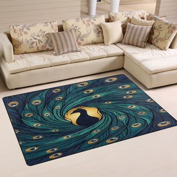 Non Slip Area Rug Living Room Mat Soft Washable Carpet for Home Decor Swirling Tail Feathers 31 x 20 inch