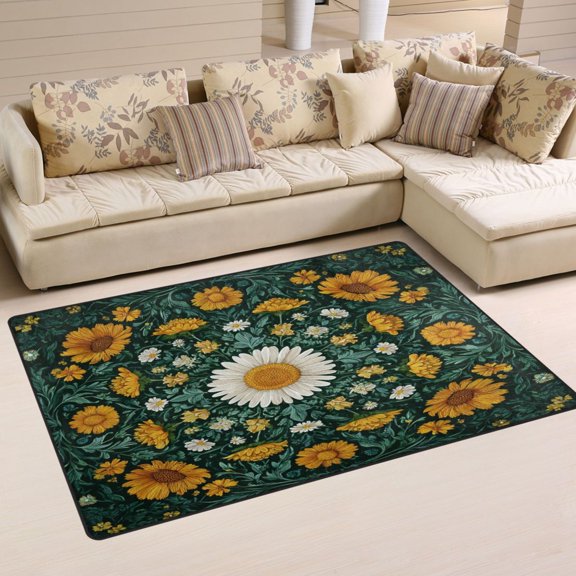 Non Slip Area Rug Living Room Mat Soft Washable Carpet for Home Decor Symmetrical Plant-themed Patterns 31 x 20 inch