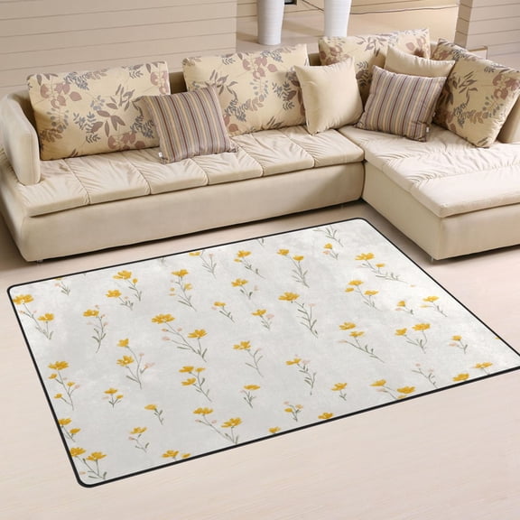 Non Slip Area Rug Living Room Mat Soft Washable Carpet for Home Decor Tiny Yellow Flowers Pattern 31 x 20 inch