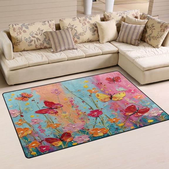 Non Slip Area Rug Living Room Mat Soft Washable Carpet for Home Decor Vibrant Garden Scene 31 x 20 inch
