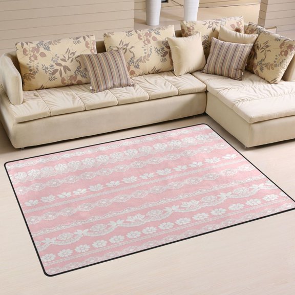 Non Slip Area Rug Living Room Mat Soft Washable Carpet for Home Decor White Lace Pattern 31 x 20 inch