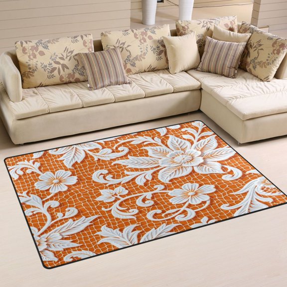 Non Slip Area Rug Living Room Mat Soft Washable Carpet for Home Decor White Lace with Openwork Weave 31 x 20 inch