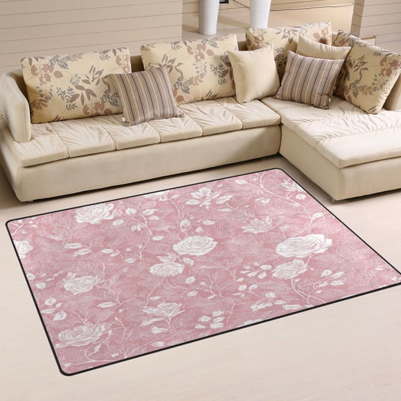 Non Slip Area Rug Living Room Mat Soft Washable Carpet for Home Decor White Roses and Vines 31 x 20 inch