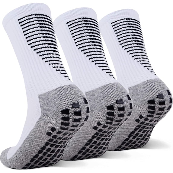 Non Slip Athletic Football Socks for Men & Women, Grip Sport Socks with Anti-Skid Bottom for Yoga, Pilates, Workout, Fits US Shoe Sizes 6-12