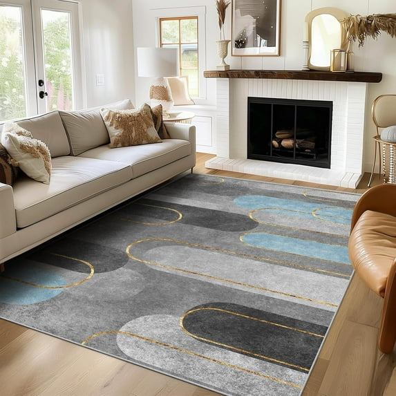 Non Slip Backing Floor Carpet Geometric Rug Washable Modern Contemporary Rugs For Living Room Bedroom, Abstract Art Area Rug For Home Decor 5x6ft
