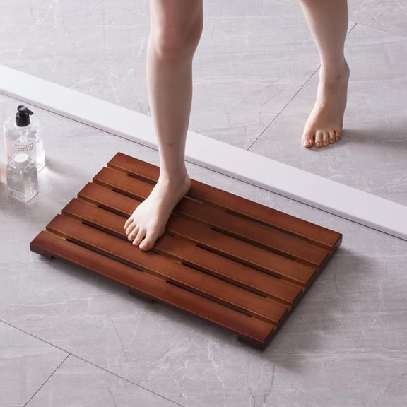 Non-Slip Bamboo Bath Mat for Shower and Bathroom, Rectangular, Coffee, 19.7" x 13"