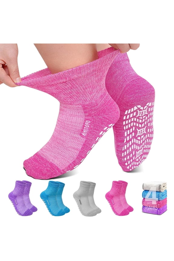 Non-Slip Bamboo Viscose Diabetic Socks for Men and Women, 4 Pair Extra Wide Calf Gripper Socks, Seamless Toe for Ultimate Comfort, Size 13-15