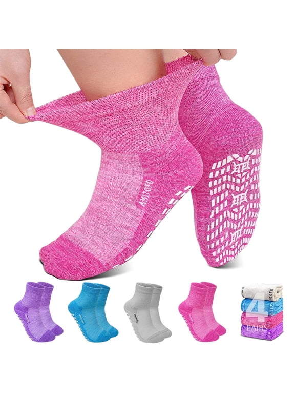 Non-Slip Bamboo Viscose Diabetic Socks for Men and Women, 4 Pair Extra Wide Calf Gripper Socks, Seamless Toe for Ultimate Comfort,Size 11-13