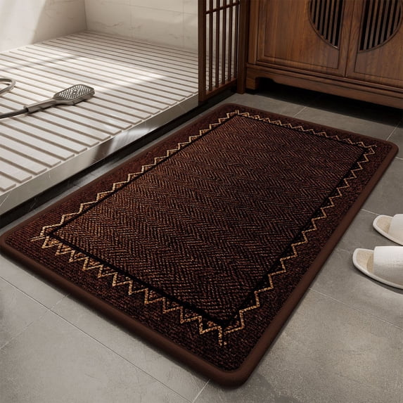 Non-Slip Bath Mat Absorbent Quick-Dry Machine Washable Linen Rug for Bathroom Entrance Bedroom, Brown