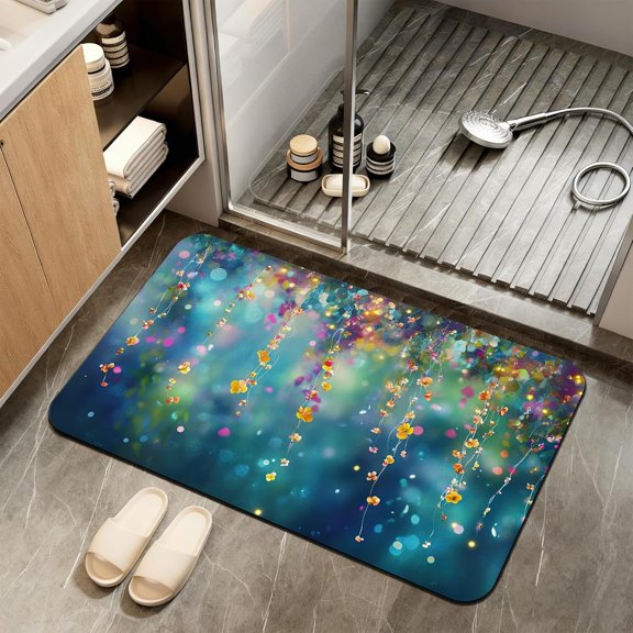 Non Slip Bath Mat,Abstract  Bathroom Decor,Spring Floral Diatomaceous Bath Mat Quick Dry Absorbent Bathroom Rugs-Shower Rug for Kitchen Laundry Bathtub Shower 17"x29.5"