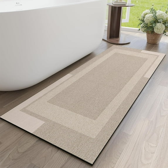 QiCaiJia Non Slip Bathroom Rugs, Absorbent Quick Dry Thin Bath Mat With Rubber Backing For Bathroom Floor Fit Under Door 17"x59" Beige