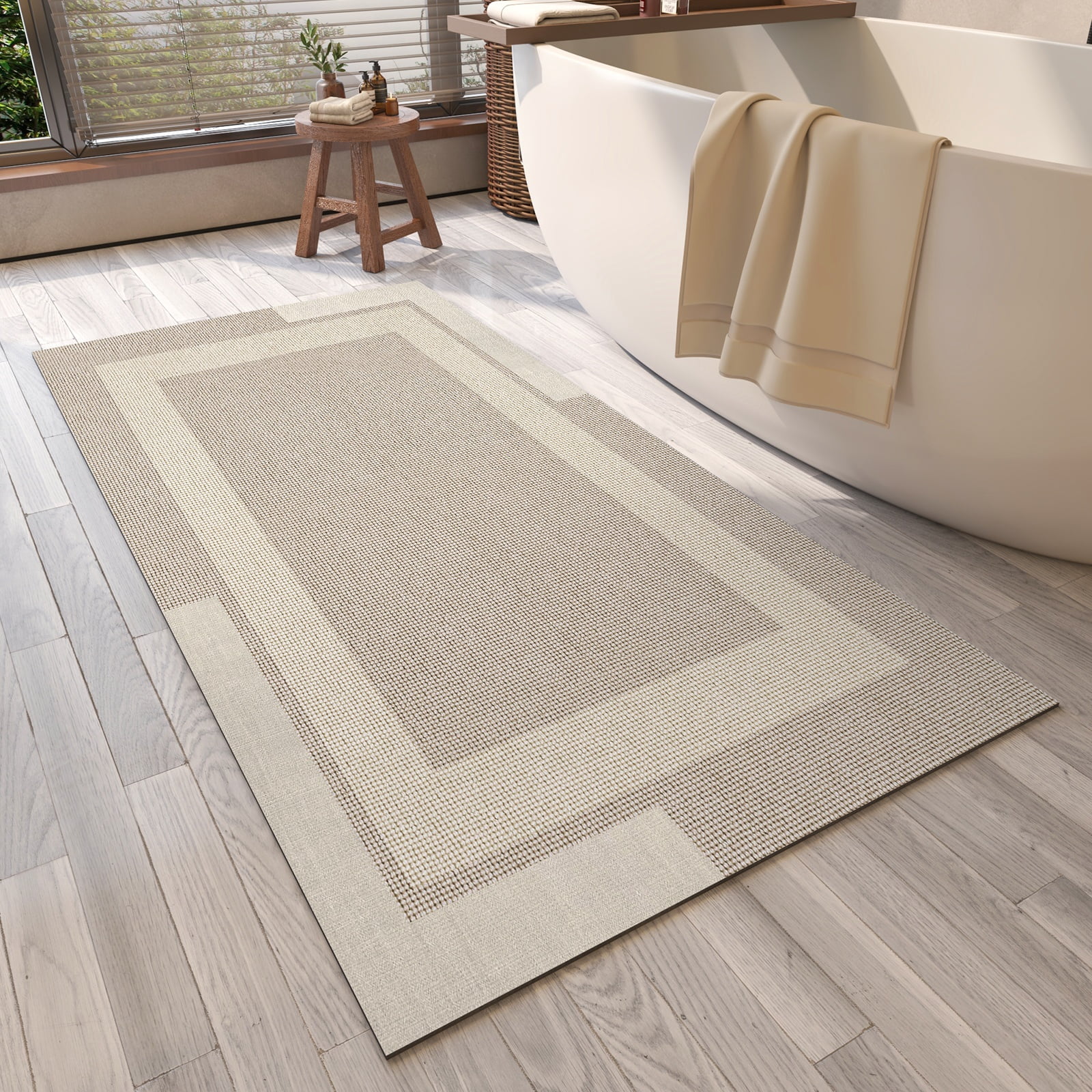 QiCaiJia Non Slip Bathroom Rugs, Absorbent Quick Dry Thin Bath Mat With Rubber Backing For Bathroom Floor Fit Under Door 24"x48" Beige