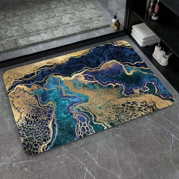 Non-Slip Bath Mat,Blue Purple and Gold Marble Non-Slip Volume Super Absorbent Fast Drying for Bathroom Kitchen Door mat,Eco-Friendly Easy to Clean 20×31Inch(50 * 80cm)