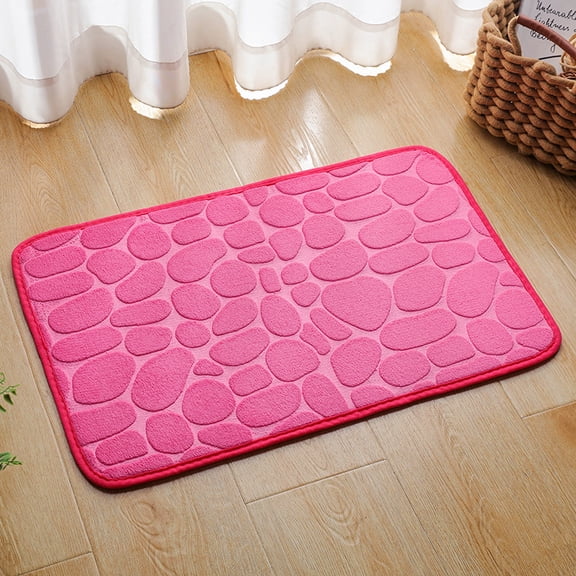 Non Slip Bath Mat, Coral Velvet Stone Print Bathroom Rugs Fit Under Door Quick Dry Bath Rug Shower Mat for Bathroom Floor Bathtub Shower Sink,19.6"x 31.4"Magenta