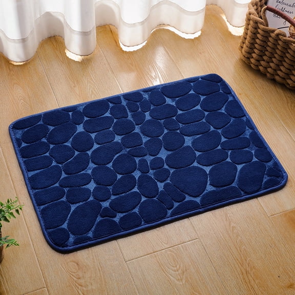 Non Slip Bath Mat, Coral Velvet Stone Print Bathroom Rugs Fit Under Door Quick Dry Bath Rug Shower Mat for Bathroom Floor Bathtub Shower Sink,19.6"x 31.4"Navy Blue