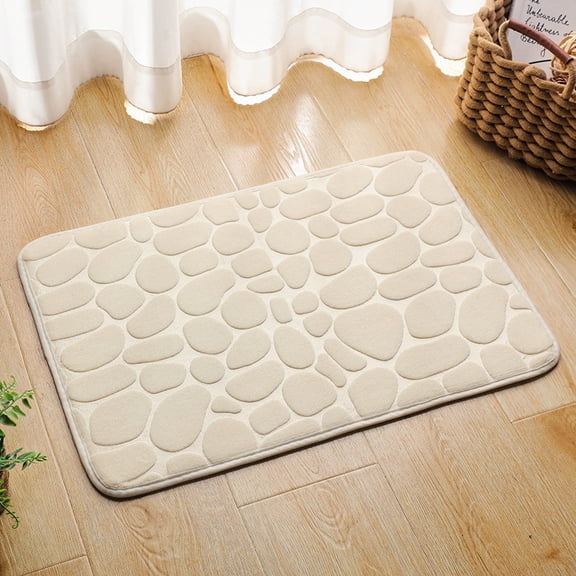 Non Slip Bath Mat, Coral Velvet Stone Print Bathroom Rugs Fit Under Door Quick Dry Bath Rug Shower Mat for Bathroom Floor Bathtub Shower Sink,19.6"x 31.4"White
