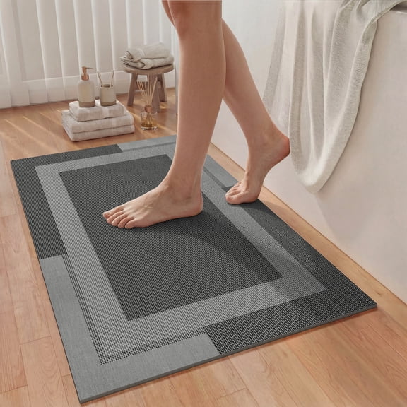 QiCaiJia Non Slip Bathroom Rugs, Absorbent Quick Dry Thin Bath Mat With Rubber Backing For Bathroom Floor Fit Under Door 16"x24" Dark Gray