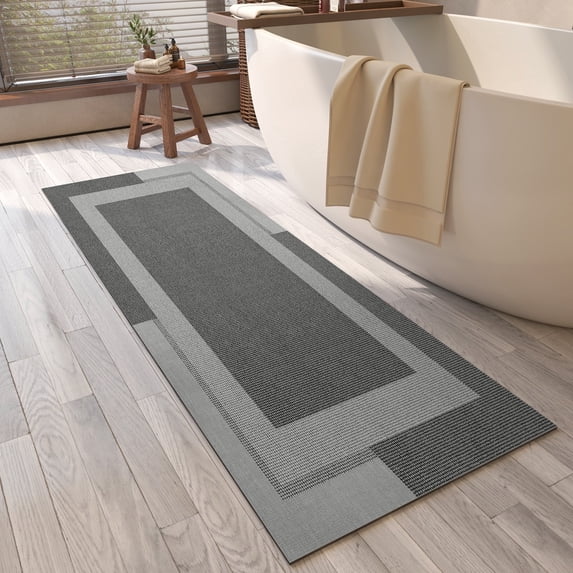 QiCaiJia Non Slip Bathroom Rugs, Absorbent Quick Dry Thin Bath Mat With Rubber Backing For Bathroom Floor Fit Under Door 17"x47" Dark Gray