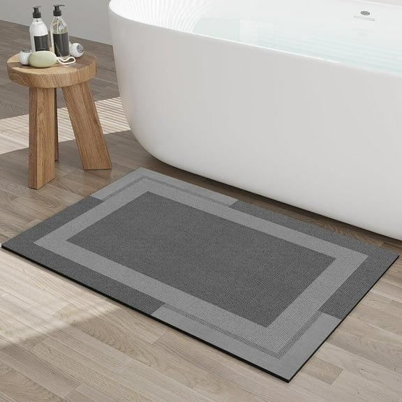 Non Slip Bath Mat, Dark Gray 24"x 48" Rubber Backing Ultra Thin Bathroom Rugs Fit Under Door Quick Dry Super Absorbent Washable Bath Rug Shower Mat for Bathroom Floor Bathtub Shower Sink, Easy Care