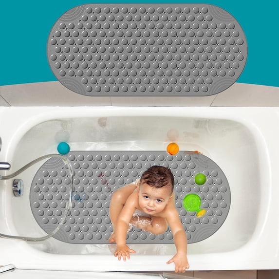 Non Slip Bath Mat Extra Long, PVC Massage Foot Mat with Suction Cups, 30% Longer than Standard for Full Body Coverage, Allergen Free Vinyl and Machine Washable Bathroom Safety