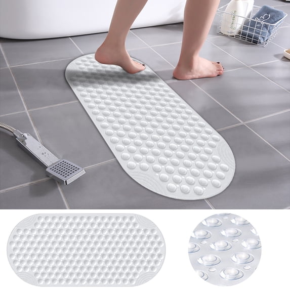 Non Slip Bath Mat Extra Long, PVC Massage Foot Mat with Suction Cups, 30% Longer than Standard for Full Body Coverage, Allergen Free Vinyl and Machine Washable Bathroom Safety