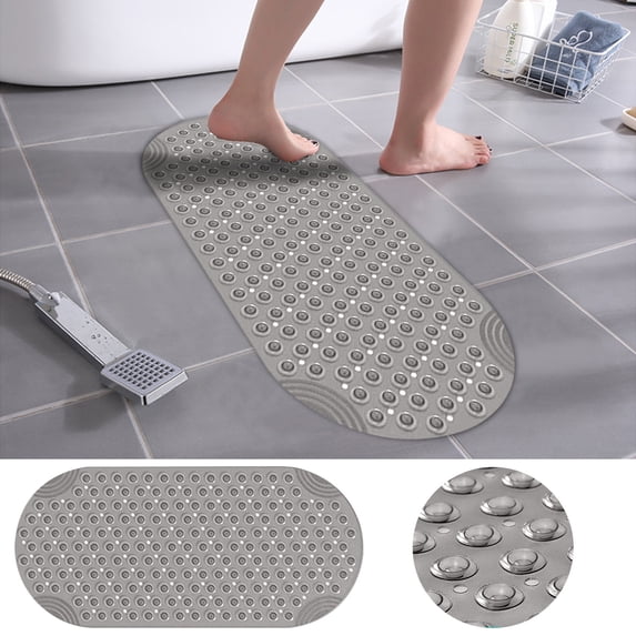 Non Slip Bath Mat Extra Long, PVC Massage Foot Mat with Suction Cups, 30% Longer than Standard for Full Body Coverage, Allergen Free Vinyl and Machine Washable Bathroom Safety