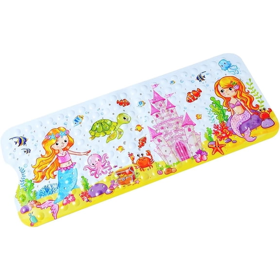 Non Slip Bath Mat for Inside Bath for Kids Girls and Boys, Cartoon Sea Animal Bathtub Mat Shower Mat, Bathroom Mat Anti Slip with Suction Cup Machine Washable Long 40 X 16 Inch, 100 x 40cm - Mermaid