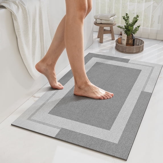 QiCaiJia Non Slip Bathroom Rugs, Absorbent Quick Dry Thin Bath Mat With Rubber Backing For Bathroom Floor Fit Under Door 16"x24" Light Gray