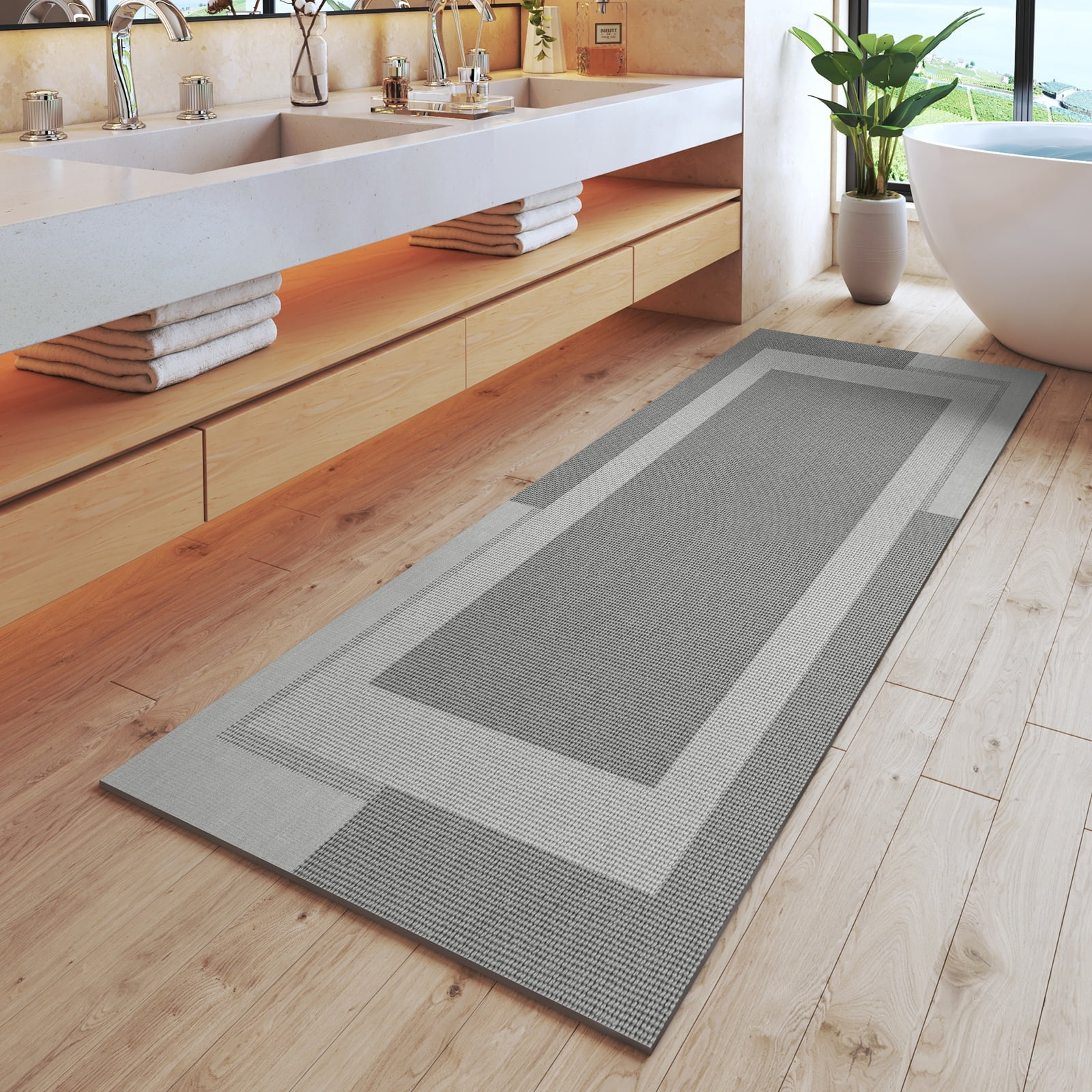 QiCaiJia Non Slip Bathroom Rugs, Absorbent Quick Dry Thin Bath Mat With Rubber Backing For Bathroom Floor Fit Under Door 24"x70" Light Gray