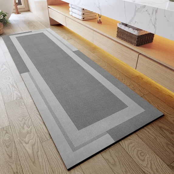 QiCaiJia Non Slip Bathroom Rugs, Absorbent Quick Dry Thin Bath Mat With Rubber Backing For Bathroom Floor Fit Under Door 24"x70" Light Gray