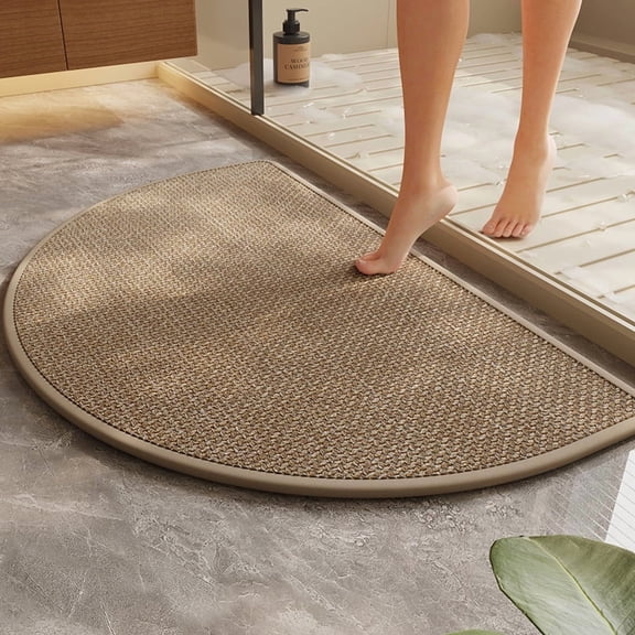 Non Slip Bath Mat, Rubber Backing Ultra Thin Bathroom Rugs Fit Under Door Quick Dry Bath Rug Shower Mat for Bathroom Floor Bathtub Shower Sink,19.6"x 31.4"，Brown（Semicircle，No Text）
