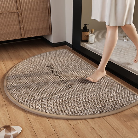 Non Slip Bath Mat, Rubber Backing Ultra Thin Bathroom Rugs Fit Under Door Quick Dry Bath Rug Shower Mat for Bathroom Floor Bathtub Shower Sink,19.6"x 31.4"，Brown（Semicircle）